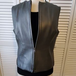 Leather zip up vest lined